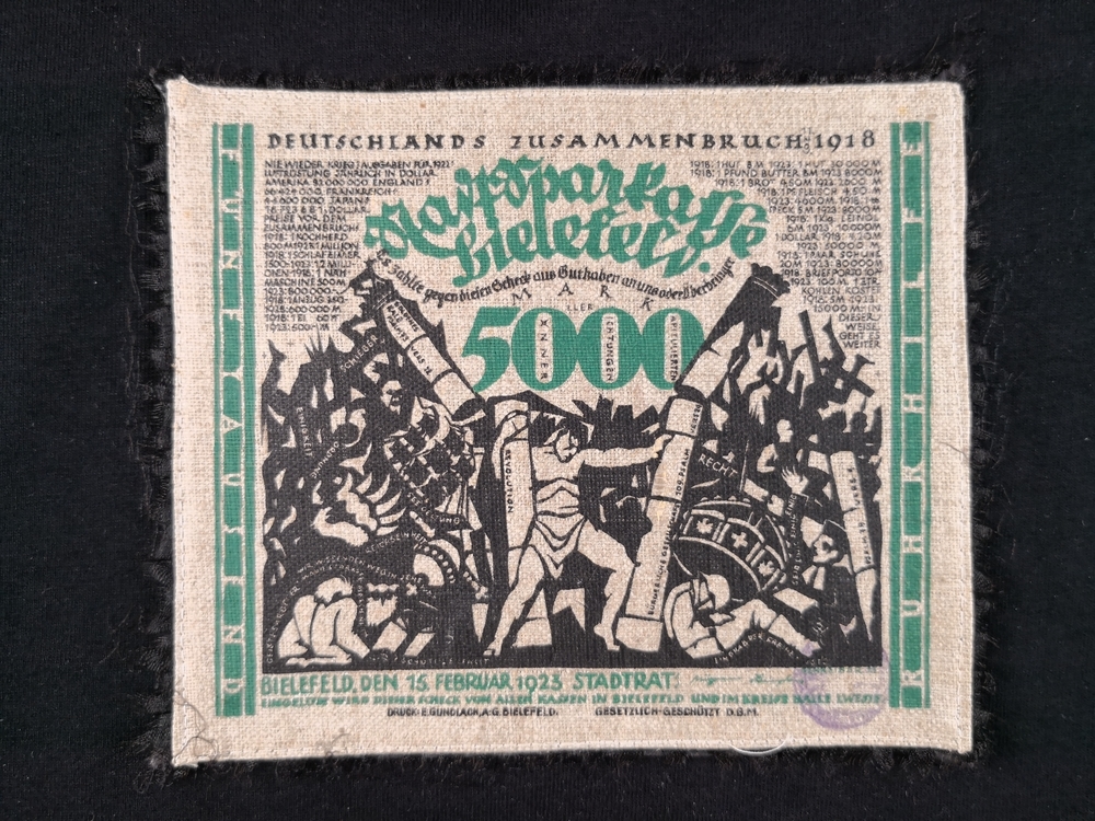 Bielefeld 1918 5000 mark jute green with black border round stamp