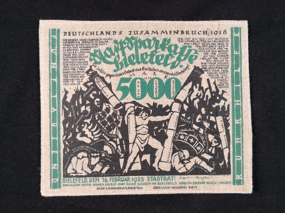 Bielefeld 1918 5000 mark jute green with hemmed edge