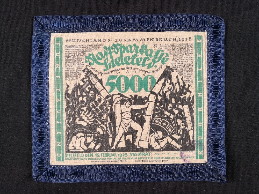 Bielefeld 1918 5000 mark jute green with thick navy border