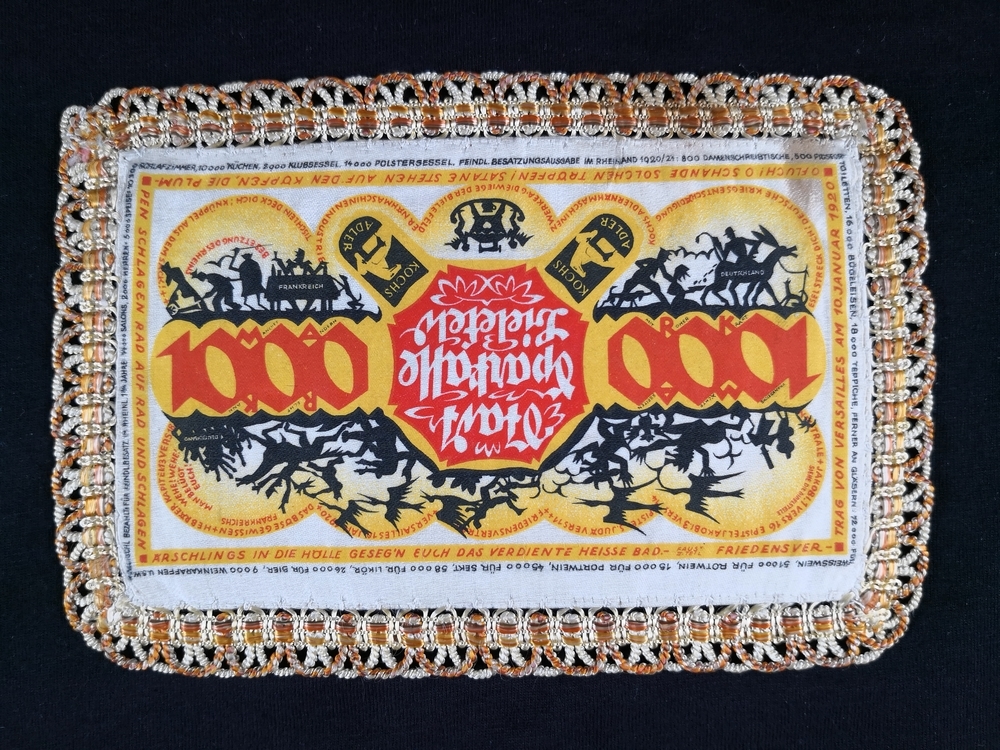 Bielefeld 1920 1000 Mark Silk yellow red with braid finished border