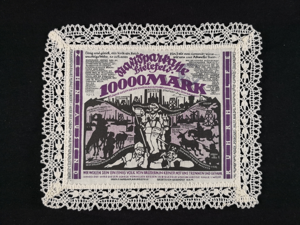 Bielefeld 1923 Linen 10000 Mark with thick white lace border