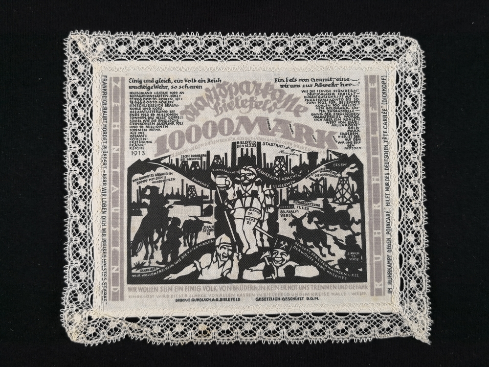 Bielefeld 1923 Linen 10000 Mark grey with white lace border