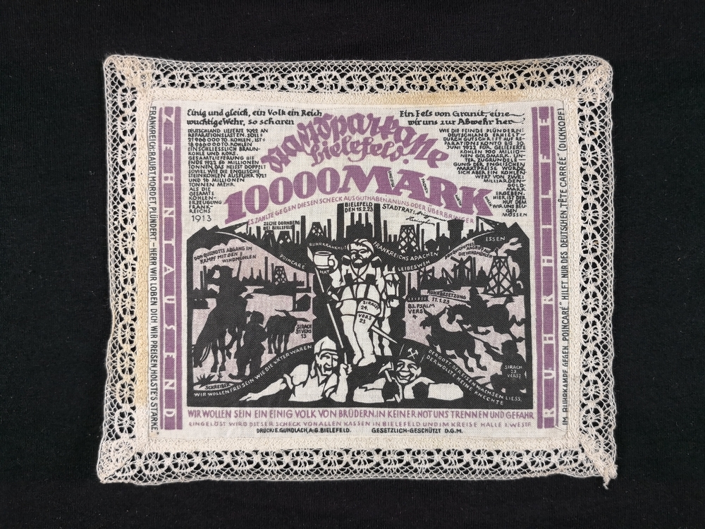 Bielefeld 1923 Linen 10000 Mark violet with white lace border