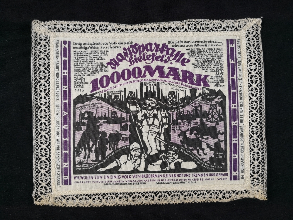 Bielefeld 1923 Linen 10000 Mark with intricate cream lace border