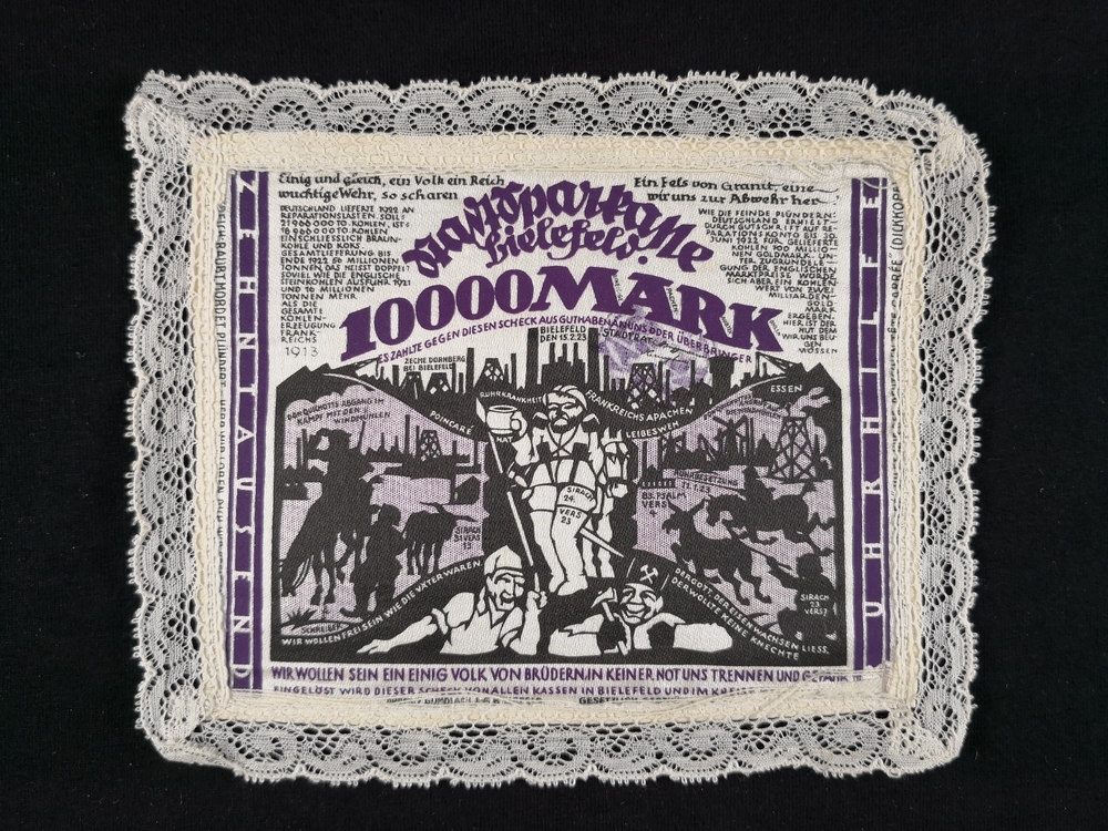 Bielefeld 1923 Linen 10000 Mark with rounded white lace border
