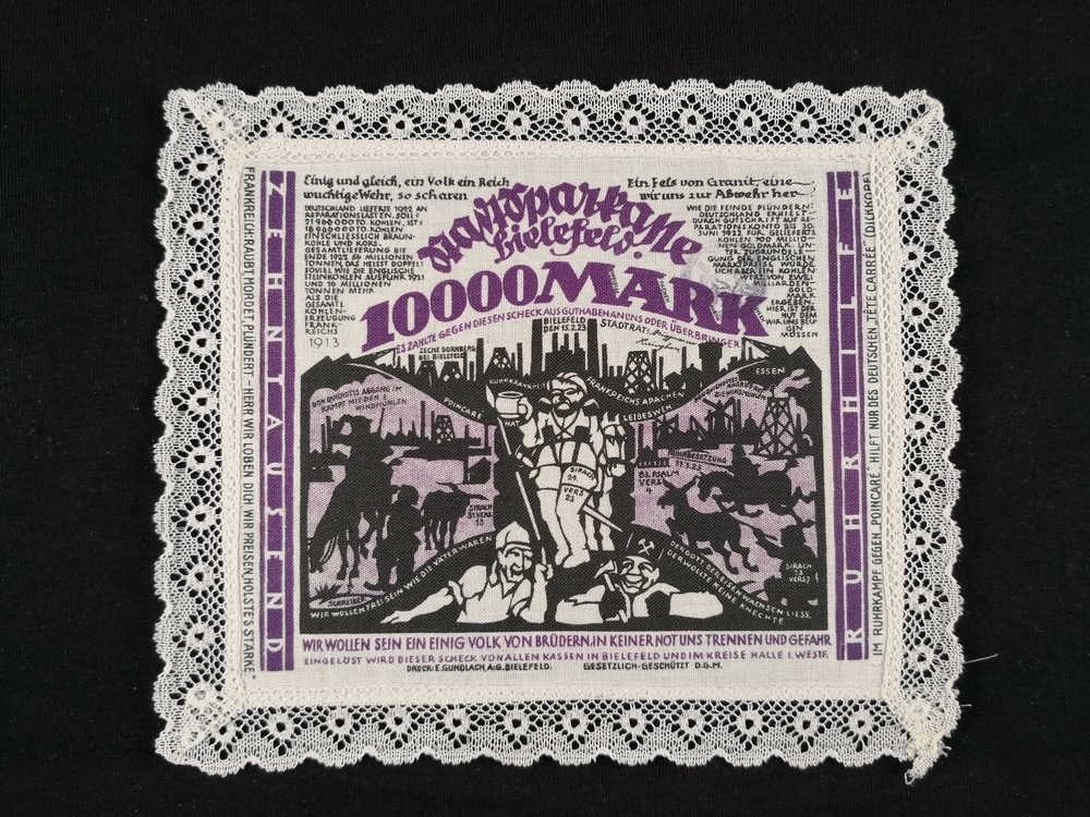 Bielefeld 1923 Linen 10000 Mark with white lace border